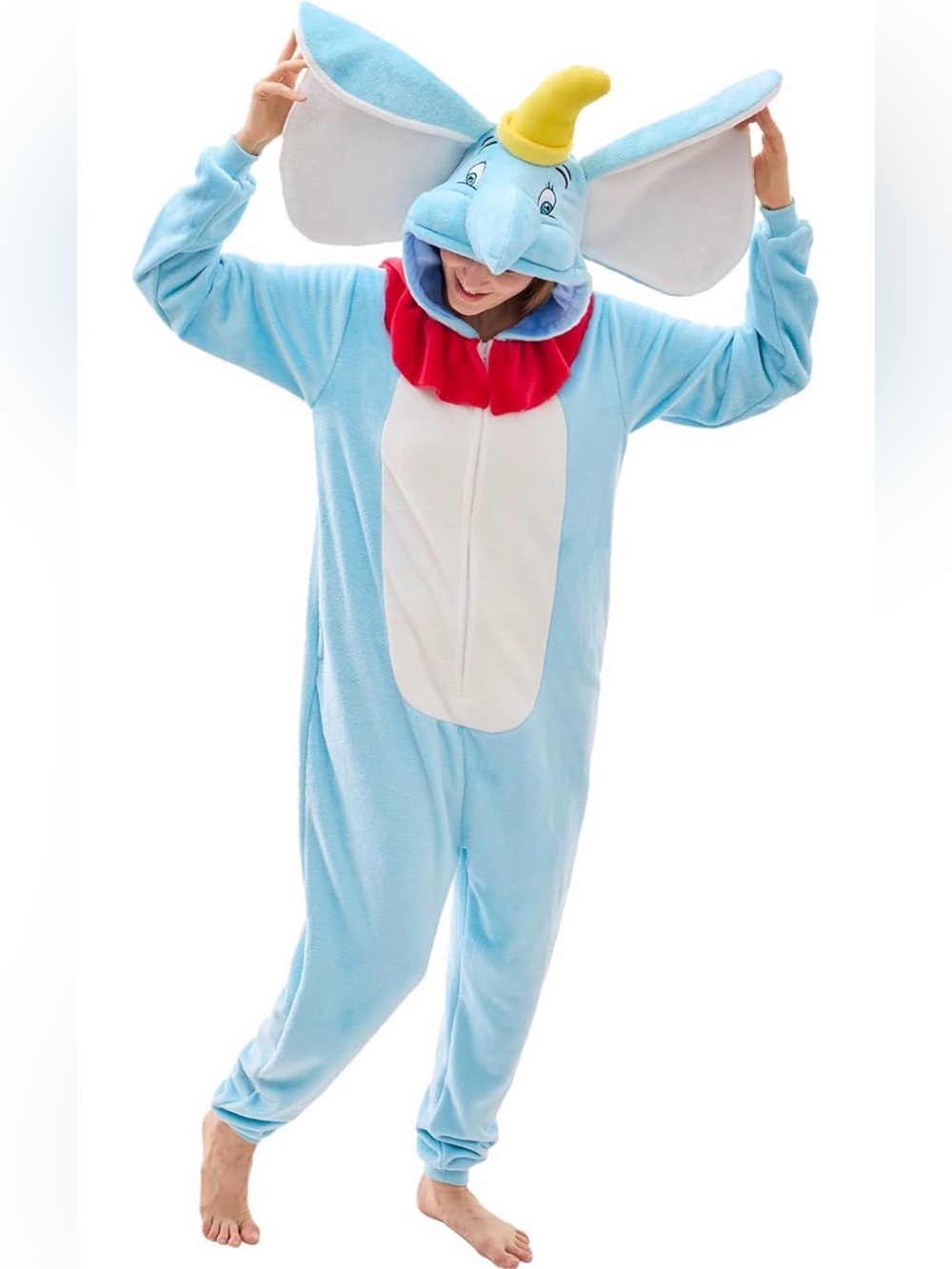 Women's Light Blue Dumbo Onesie Costume with Yellow Trunk Accent